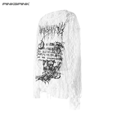 Electric Moon Thorn Cat Print Layered Y2K Unisex Tee