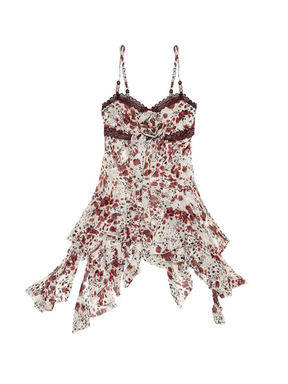 Vestido con tirantes de leopardo y flores Estilo Millennium Hot Girl irregular