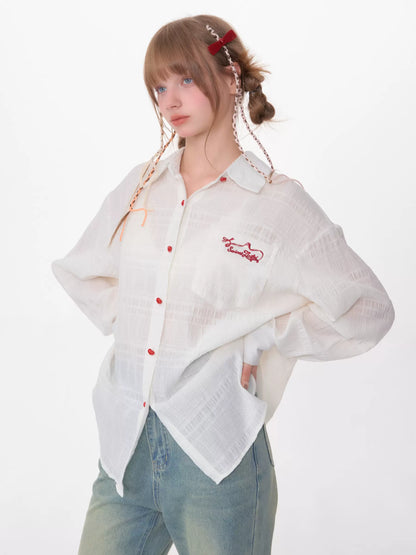 Loose Translucent Long Sleeve Shirt | Retro Sunscreen Jacket for Spring/Summer