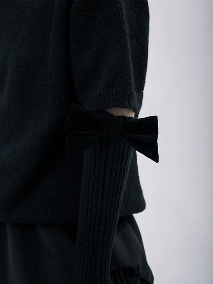 Autumn/Winter High Neck Sweater with Bow Split Sleeve