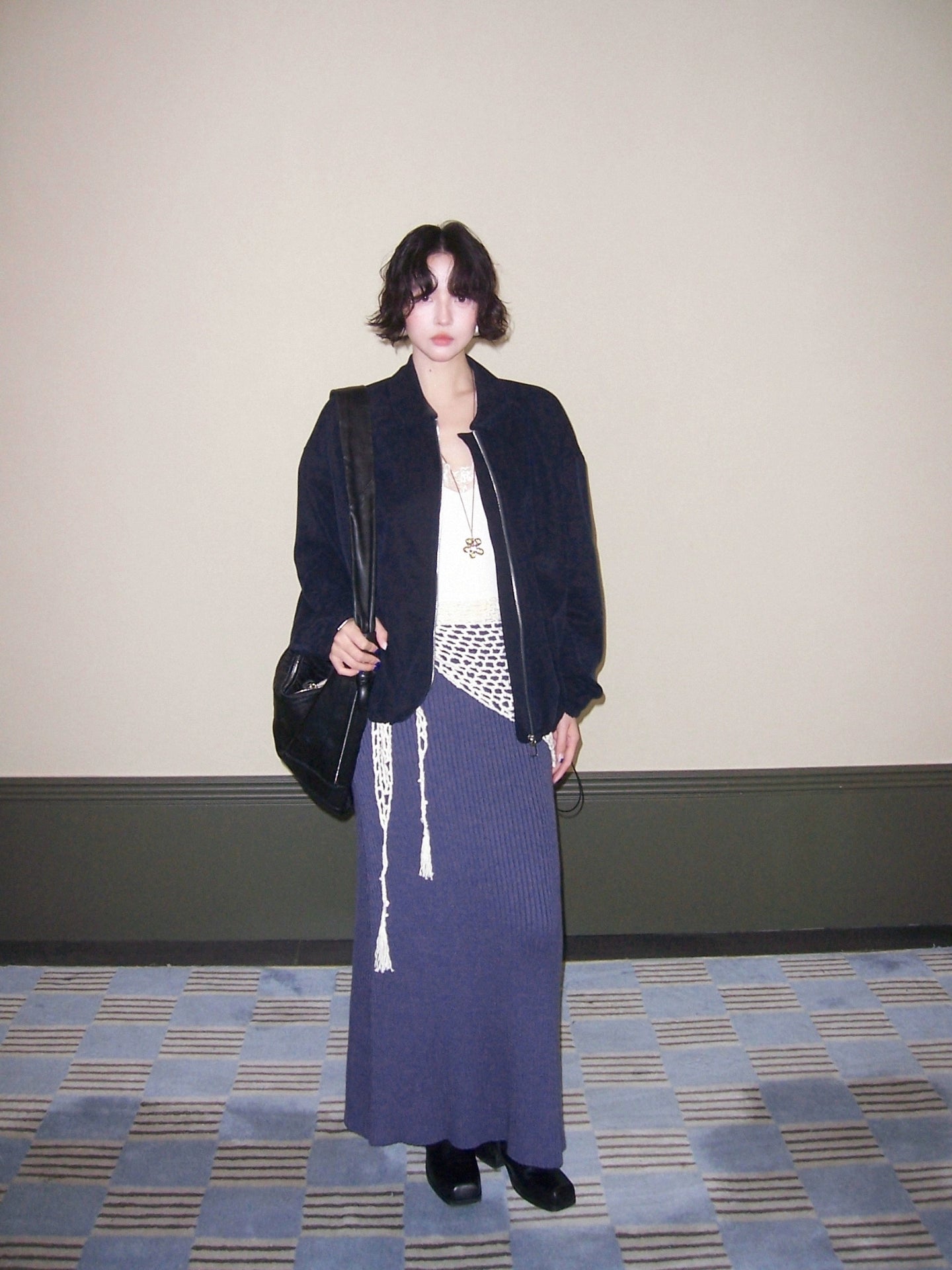 Navy Zip-Up Cropped Jacket – Hong Kong Retro Autumn Casual Outerwear