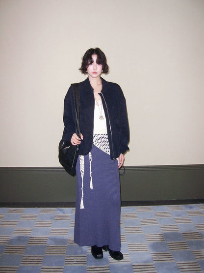 Navy Zip-Up Cropped Jacket – Hong Kong Retro Autumn Casual Outerwear