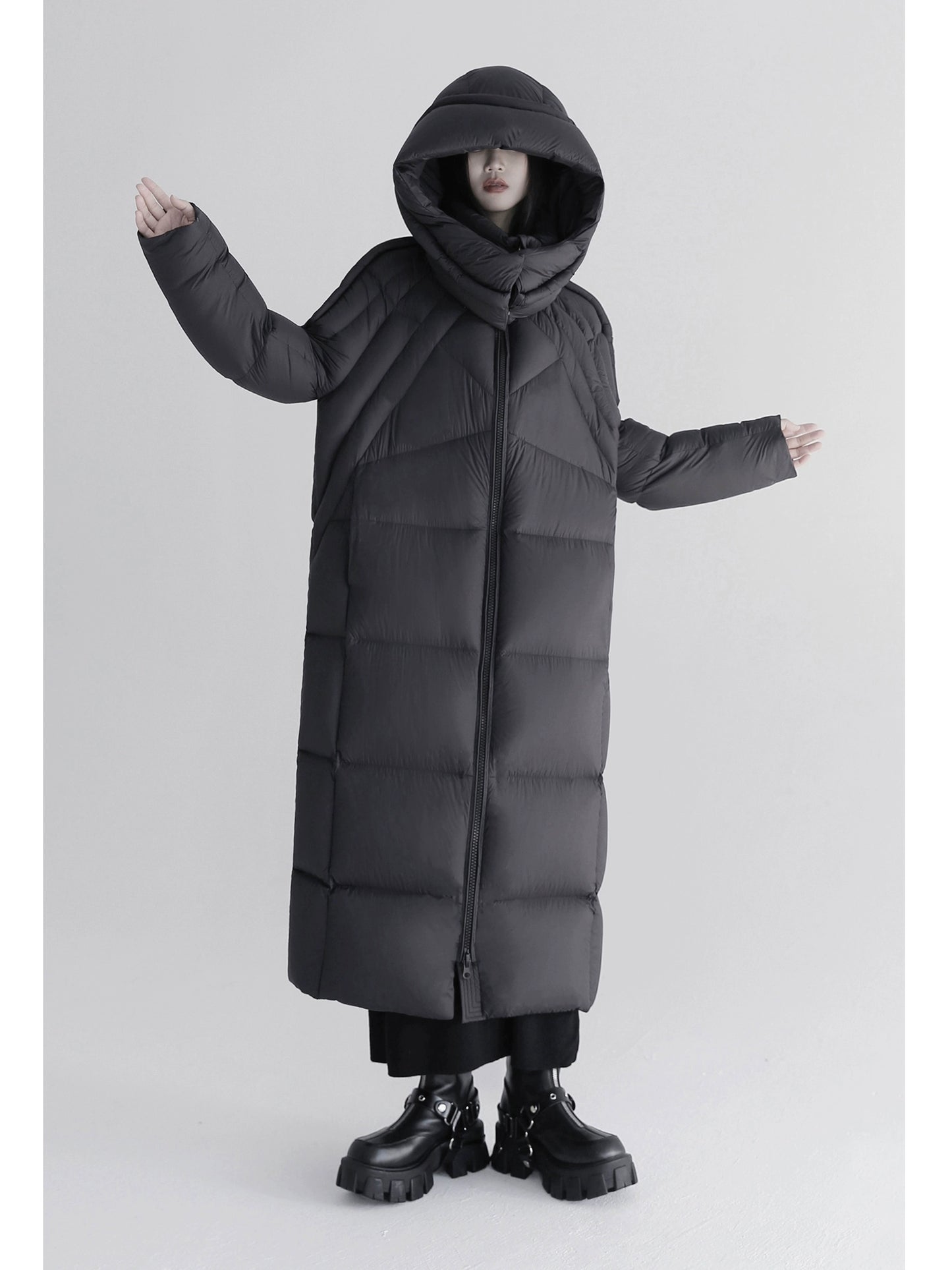 Hooded Long Down Jacket with Thermal Design