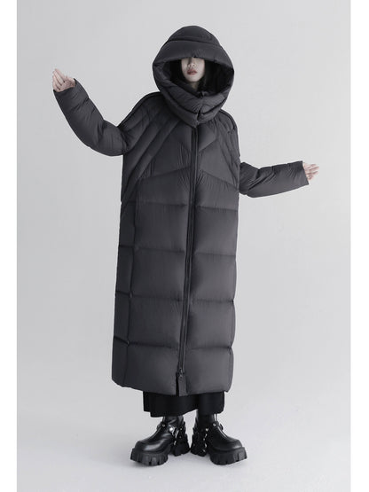Hooded Long Down Jacket with Thermal Design