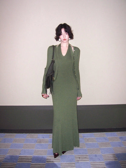 Qingtan Knit Cardigan & Halter Long Dress Set – Hong Kong Retro Autumn Look