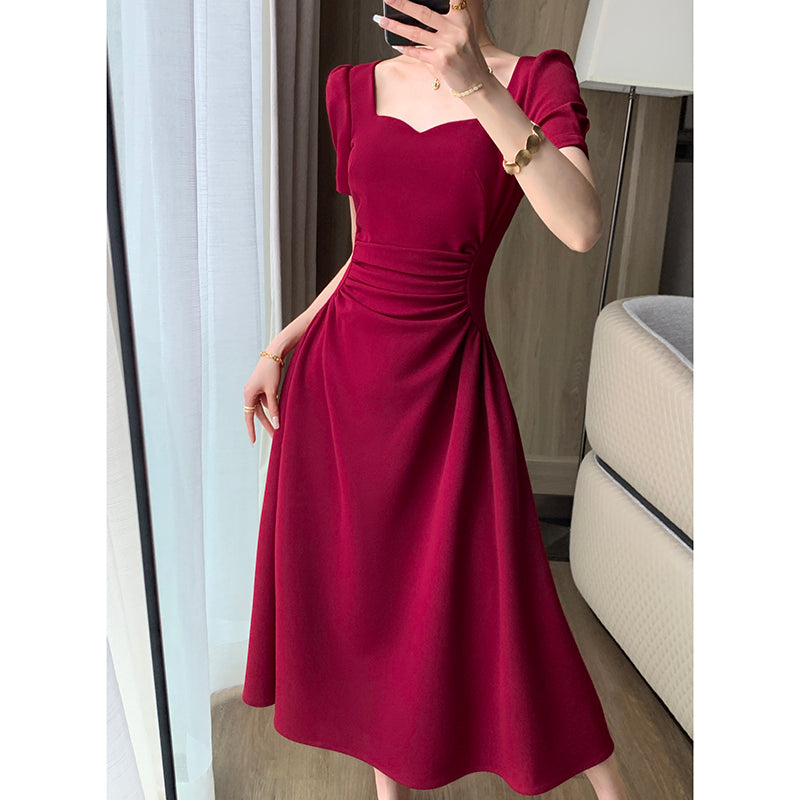Hepburn Style Red Engagement Dress
