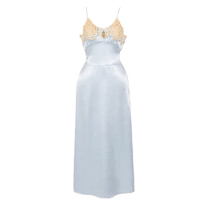 Milk Blue Satin Slip Dress | French Rococo Bow Dress