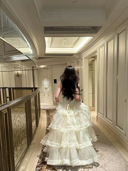 Elegant Princess Suspender Dress – Luxe Tufted Birthday Skirt