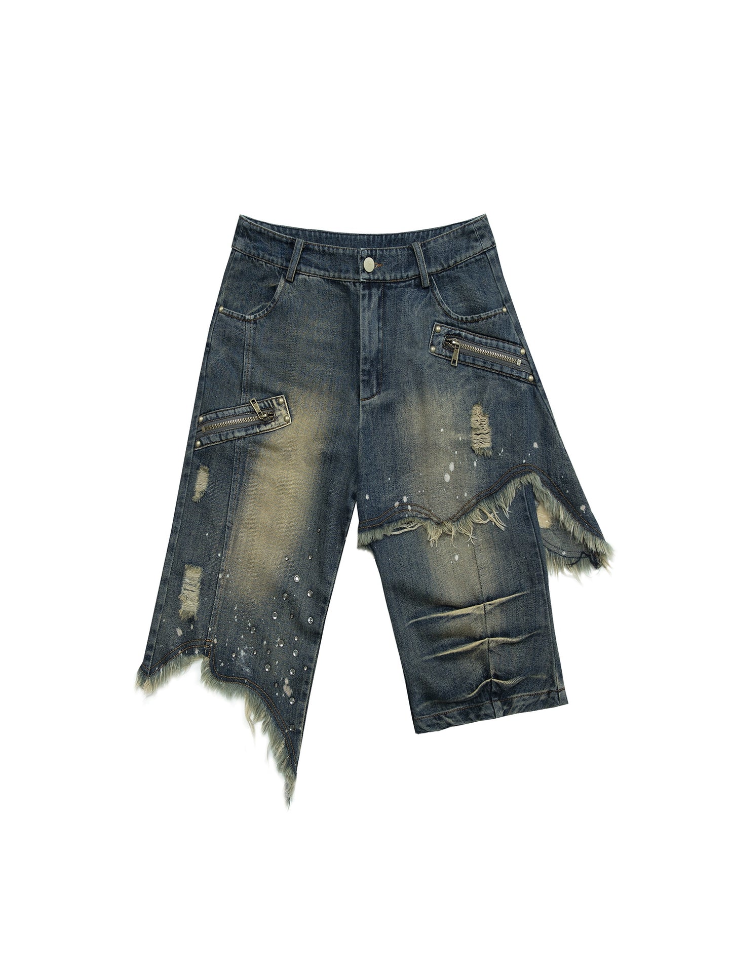 Punk Street Washed Wide-Leg Half Pants | Retro Denim Design