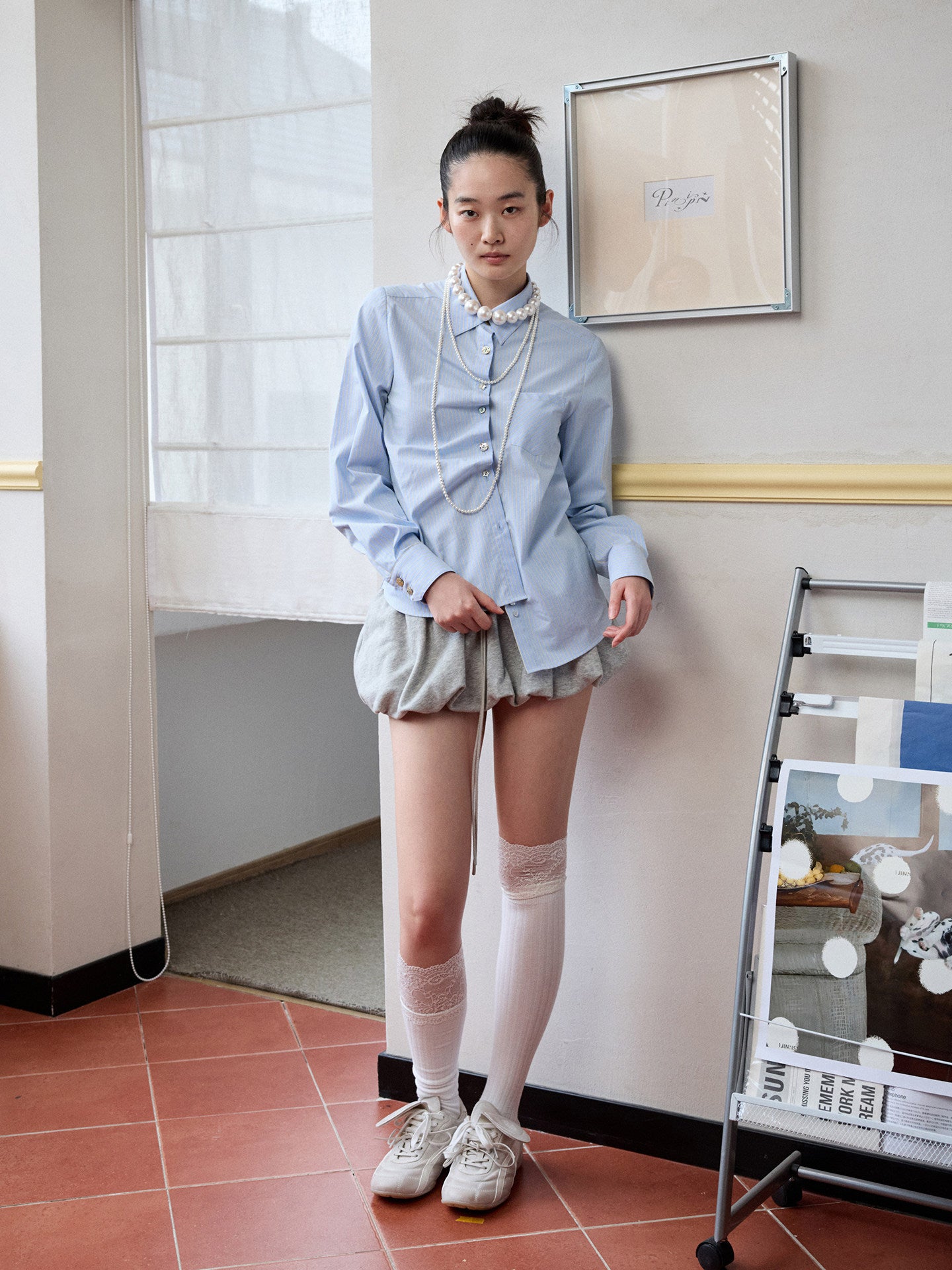 Shell Buckle Asymmetric Shirt