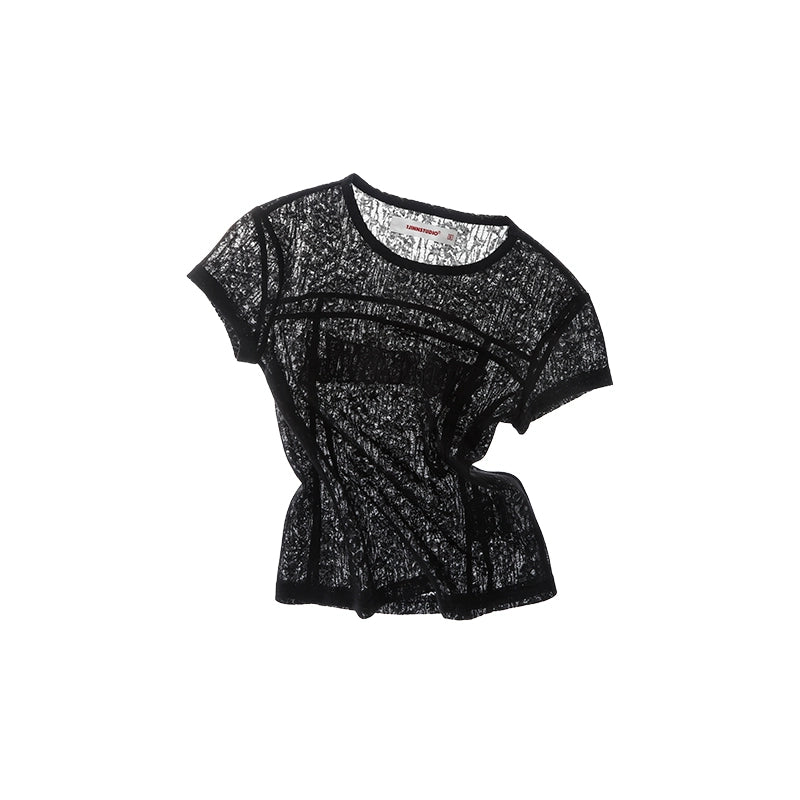 Sheer Lace Vintage Crewneck T-Shirt – Slim Fit Full-Shoulder Hottie Top