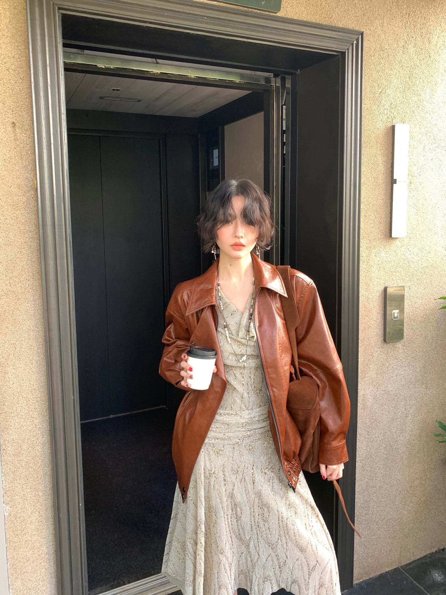 Brown Amber Eco-Leather Motorcycle Jacket – Hong Kong Retro Autumn Style