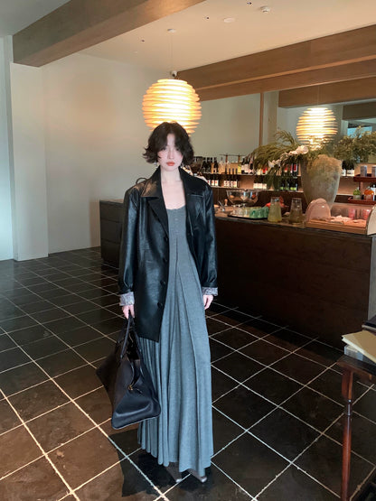 Yunshui Huai Wool-Blend Tencel U-Neck Retro Long Dress – Autumn Elegance