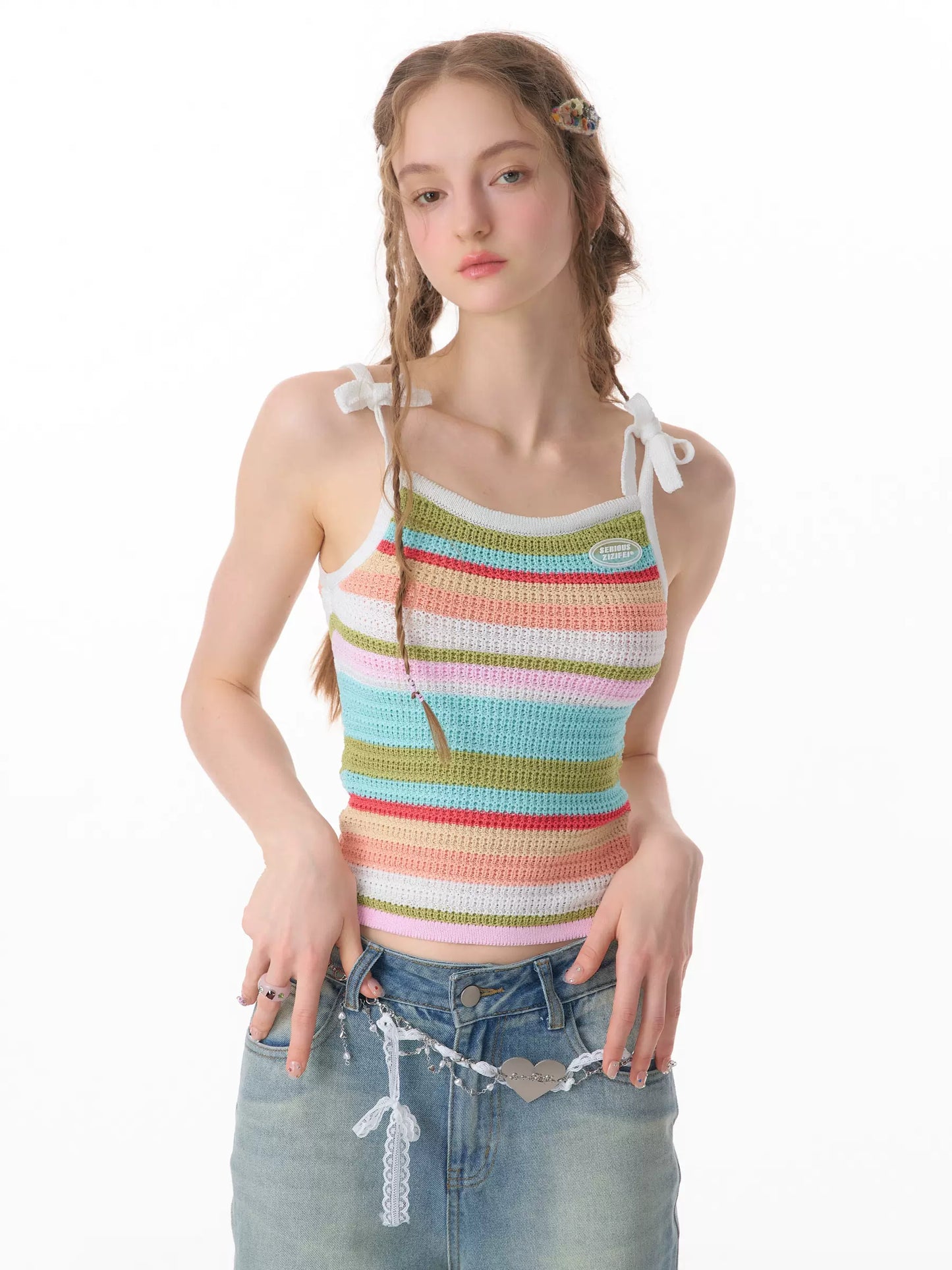 Color Striped Knitted Tank Top | Sleeveless Retro Design for Summer