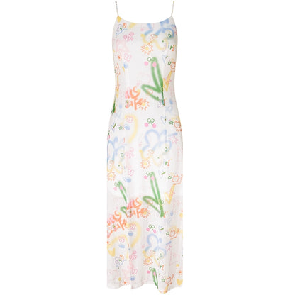 Graffiti Print Strap Dress | Retro Slim Fit Spring/Summer Long Skirt