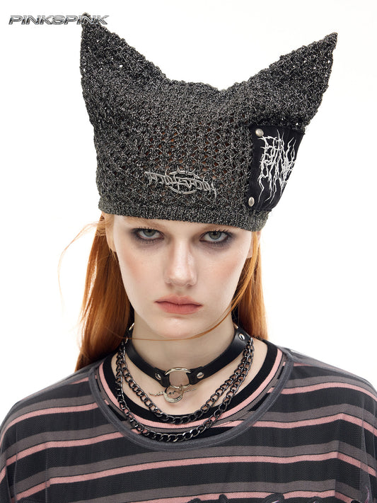 Cat-Ear Devil Knit Beanie – Unisex Y2K Punk Wool Hat