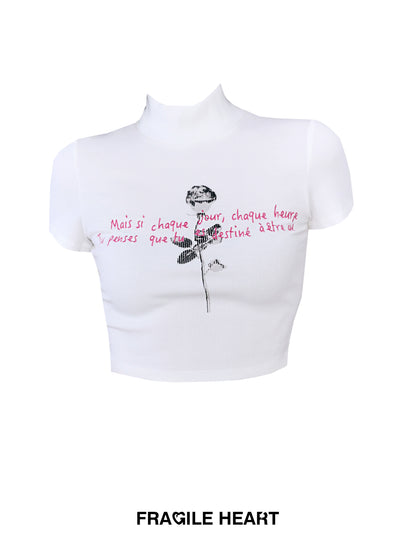 Rose Print Slim Fit White T-Shirt