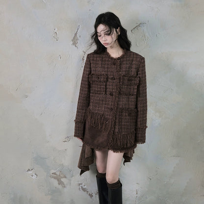 Chaos Twilight Rough Tweed Tassel Short Coat