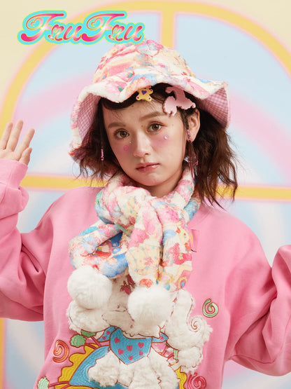 Gollum Store Original Design Cute Girl Cartoon Print Hat and Scarf Set
