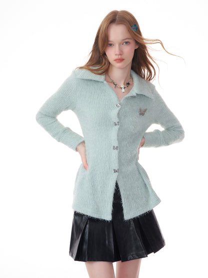 Cardigan spesso ricamato con farfalla |. Giacca retrò a maniche lunghe dal taglio slim per l'autunno/inverno