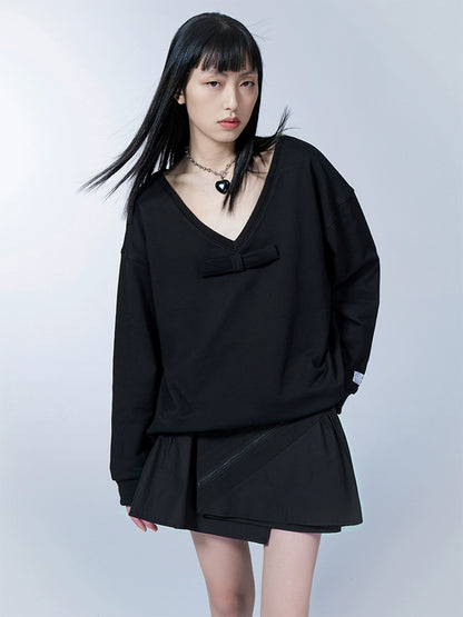 Black Zipper Deconstructed A-line Short Skirt