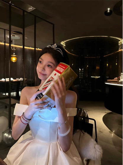 White One-Shoulder Ribbon Dress – Princess Tutu Birthday Gown