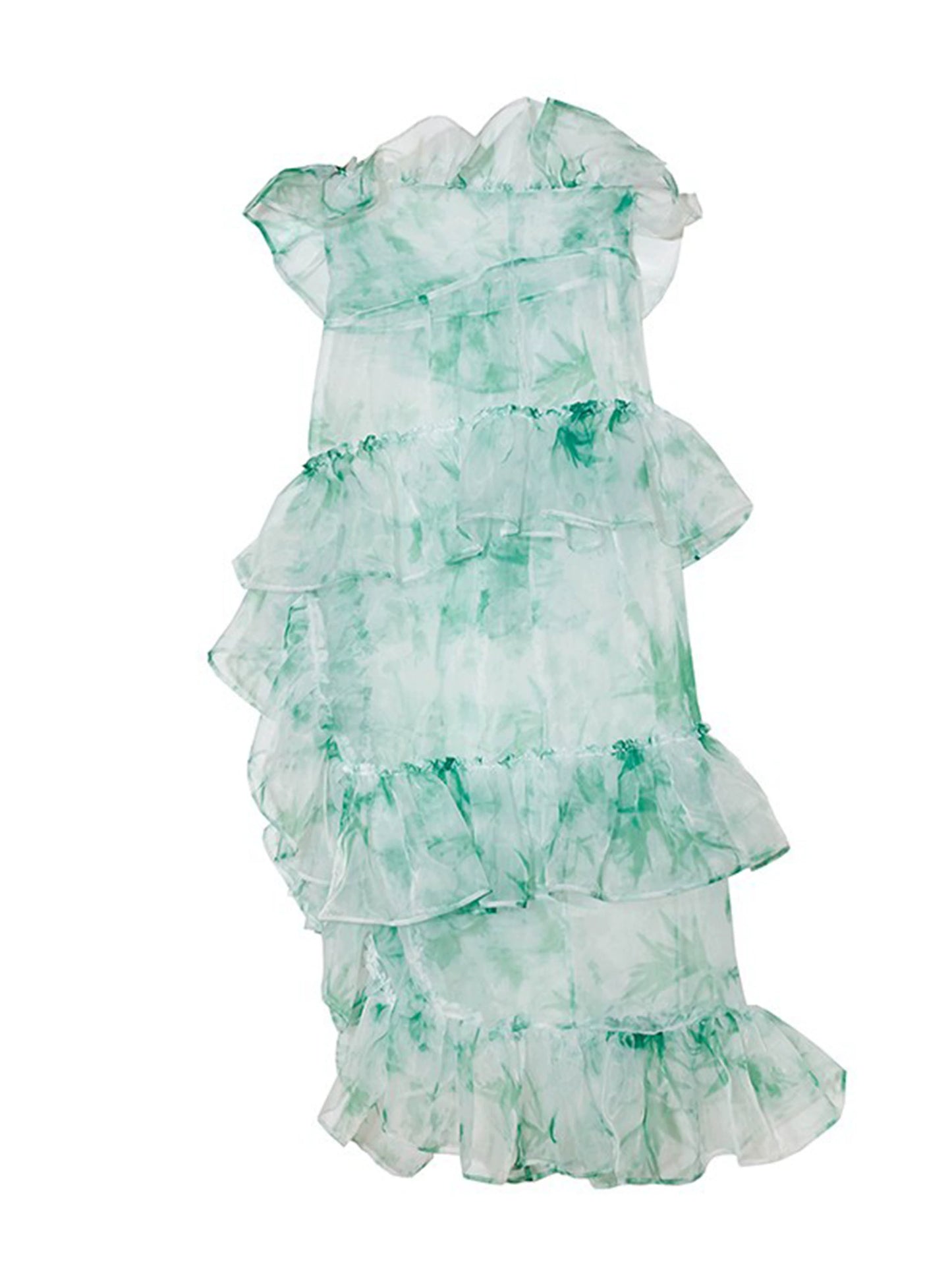 Mint Candy Organza Split Ruffle Edge Skirt