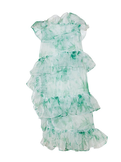 Jupe Mint Candy en organza fendue à volants