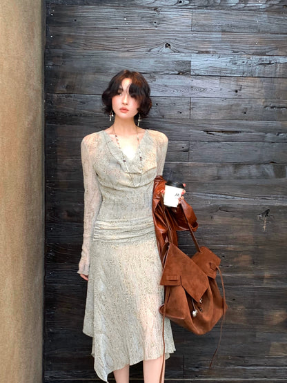 Afternoon Refinement Asymmetrical Hem Mini Dress – Retro Swing Neck Design