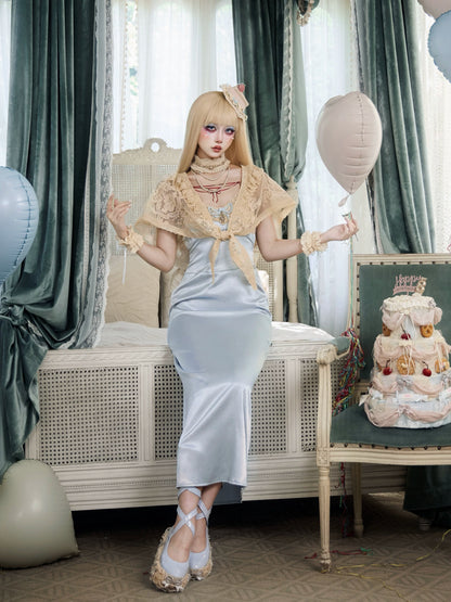 Mousse Rendezvous French Rococo Retro Doll-Style Cream Beige Lace Shawl
