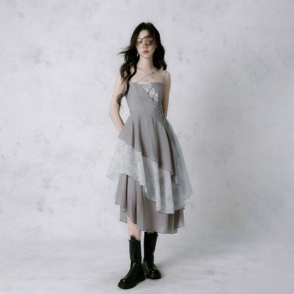 Mist Dust Falling Dreams Asymmetric Strap Dress