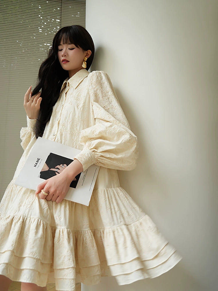 3D Embroidery Print Mini Dress – French Girly Retro Vibe