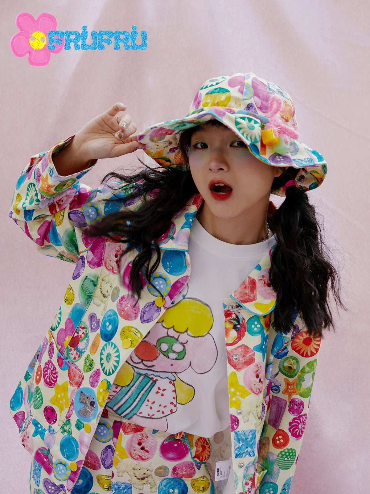 Gollum Store & Happy collaboration original design girl's print colorful sweet spicy bucket hat