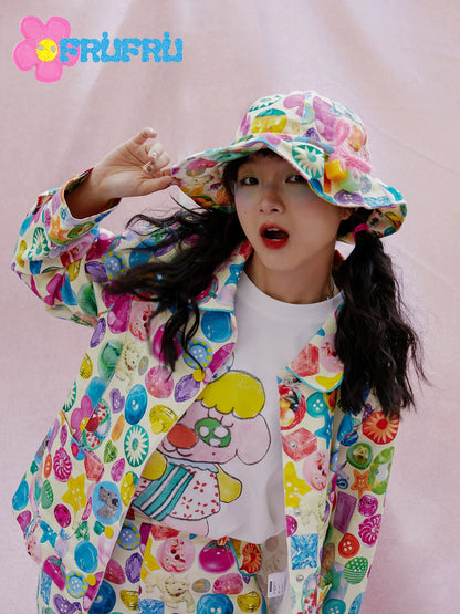 Gollum Store & Happy collaboration original design girl's print colorful sweet spicy bucket hat