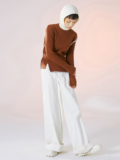 Autumn/Winter White Corduroy Wide Leg Casual Pants