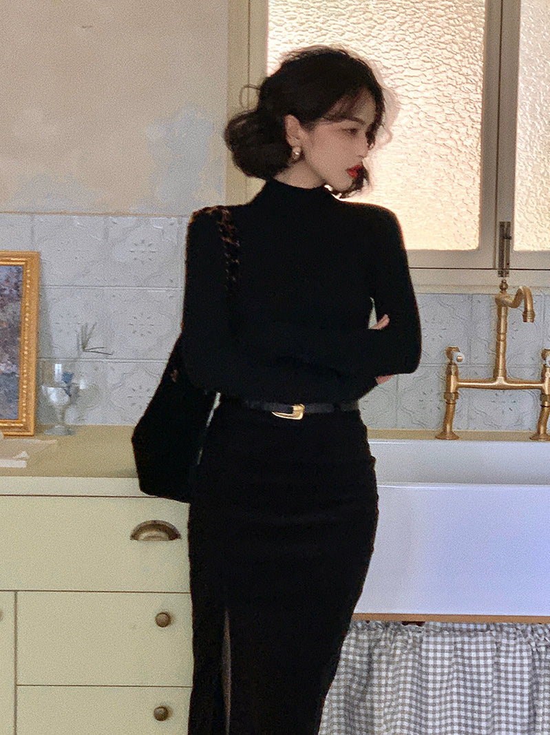 Turtleneck Fitted Knit Top – Classic Long Sleeve Base Layer