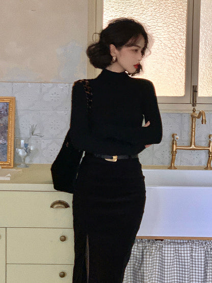 Turtleneck Fitted Knit Top – Classic Long Sleeve Base Layer