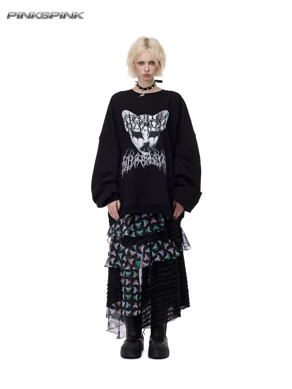 26AW Cat Star Black Metal Mesh Skirt – Y2K Sub-B Girl Group Style