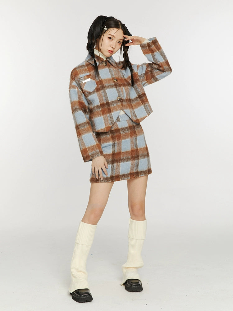 Brushed Plaid Woolen Set