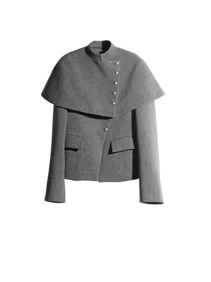 Detachable Cape Wool Short Coat | Elegant Dark Gray Winter Jacket