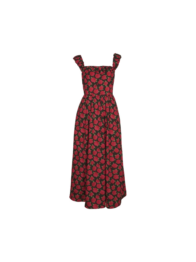 Red Rose Square Neck Slip Dress