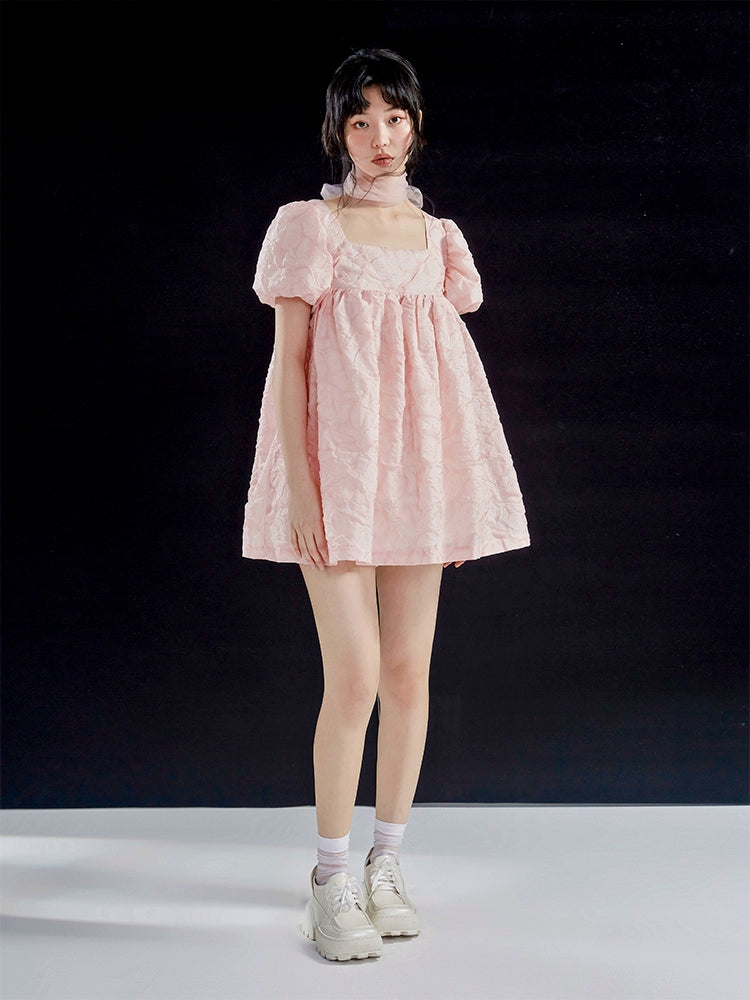 Original Pink Tulip Texture Bubble Sleeve Doll Dress