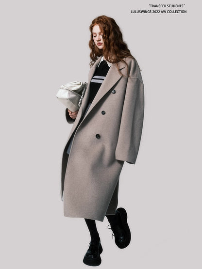 Green Grey Australian Wool Long Coat - Luxury