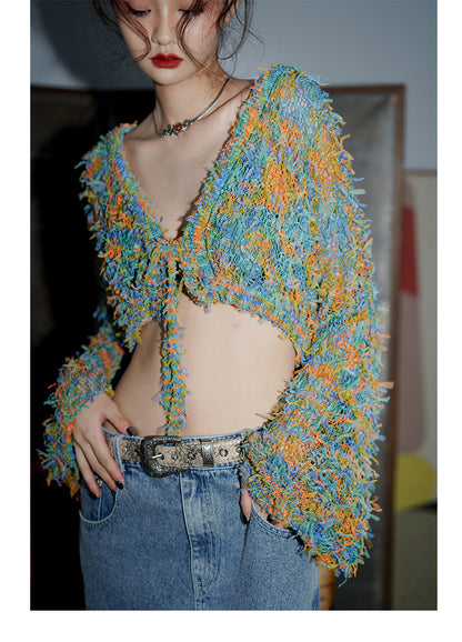 Vintage Lace-Up Knit Cardigan