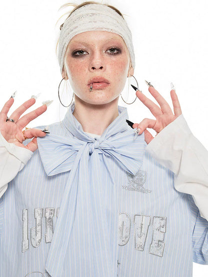 Ribbon Tie Jersey Stripe T-Shirt – Loose Fit Summer Design for Women