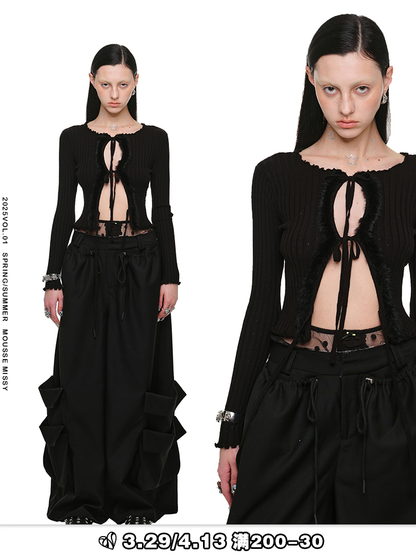 Strappy Cut-Out Cardigan – Slim Fit Knitted Shell Top