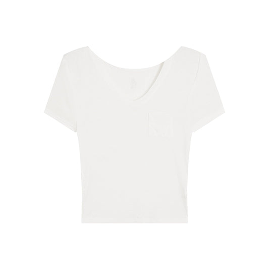 [Mask Tee] Pure Desire U-Neck Short-Sleeve Slim Fit Top - Women's Summer Style