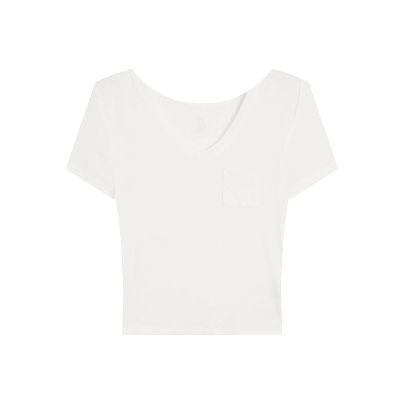 [Mask Tee] Pure Desire U-Neck Short-Sleeve Slim Fit Top - Women's Summer Style