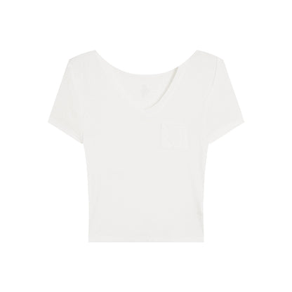 [Light Oxygen Mask Tee] Pure Desire U-Neck Short-Sleeve Slim Fit Top