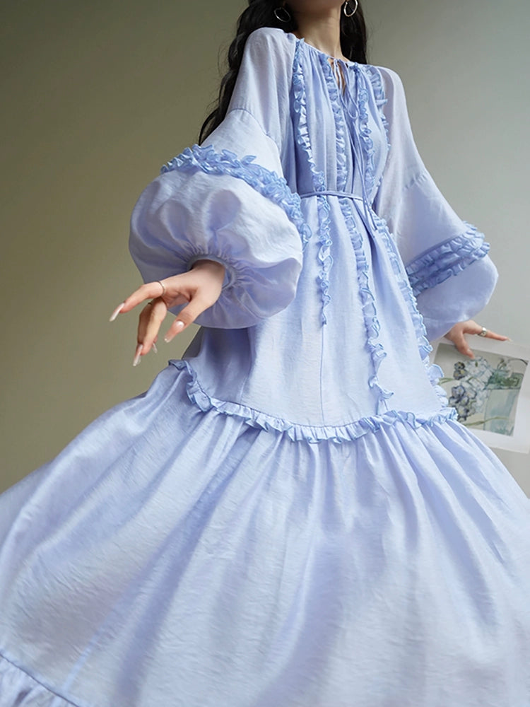 Linen Holiday Maxi Dress – Ruffled Edge Romantic Look